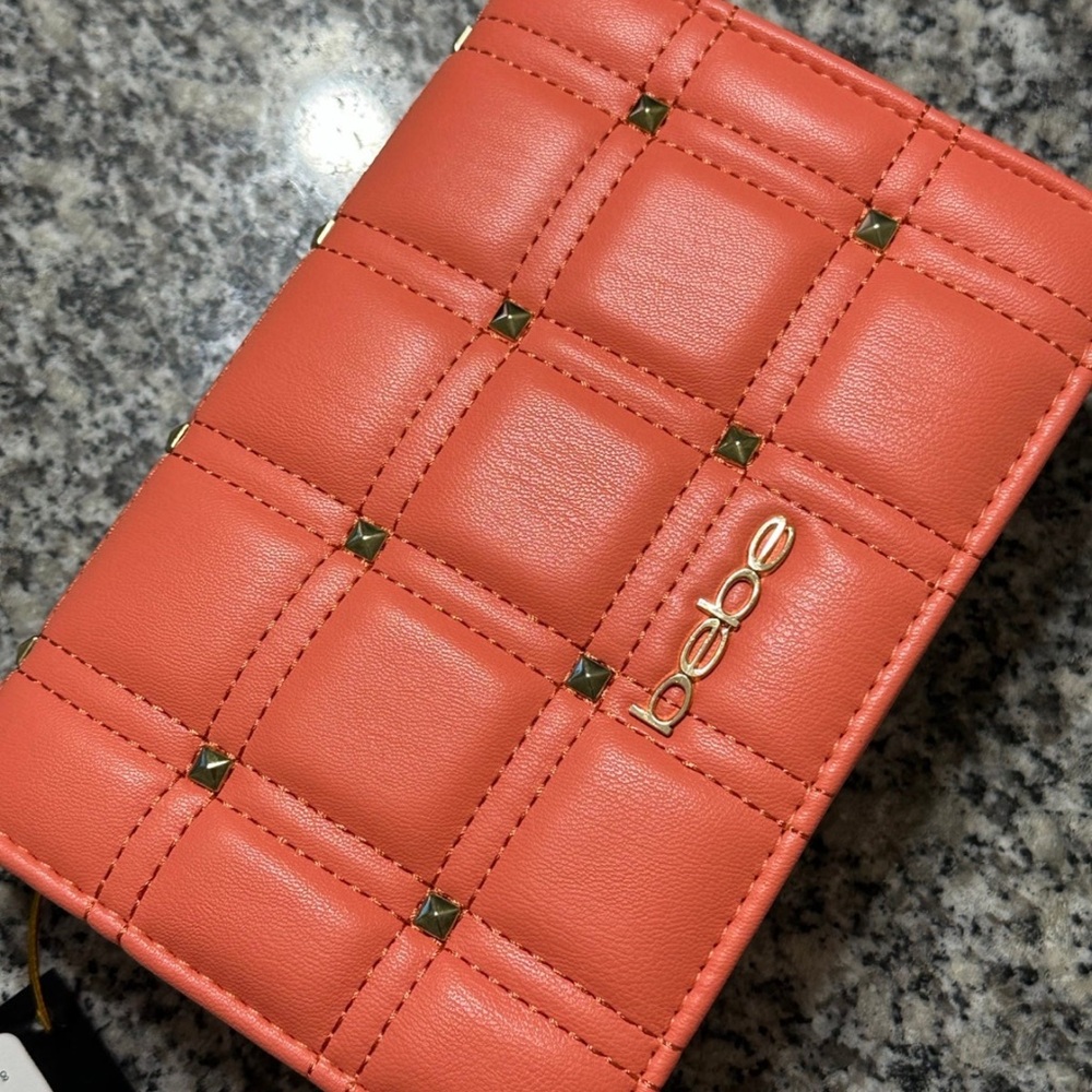 Bebe Orange Quilted Wallet with Gold Accents
